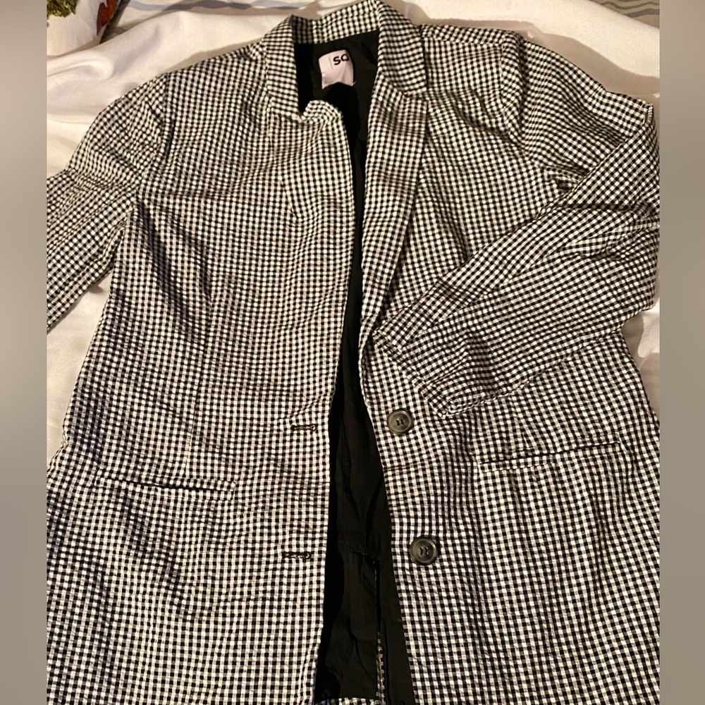 SO long blazer gingham black/white 100% cotton shoulder pads